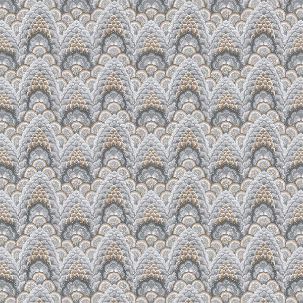 Samples and Purchasing available for Ganges - Tabaco/Gris White By Gaston Y Daniela | Gaston Libreria |Flamestitch  Multipurpose Print at Designer Wallcoverings and Fabrics