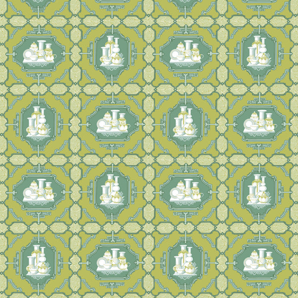 Samples and Purchasing available for Porcelanas - Lima Chartreuse By Gaston Y Daniela | Gaston Libreria |Novelty  Multipurpose Print at Designer Wallcoverings and Fabrics