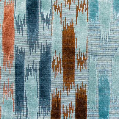 Samples and Purchasing available for Aragon - Azul/Teja Teal By Gaston Y Daniela | Gaston Nuevo Mundo |Ikat/Southwest/Kilims Stripes Upholstery Velvet at Designer Wallcoverings and Fabrics