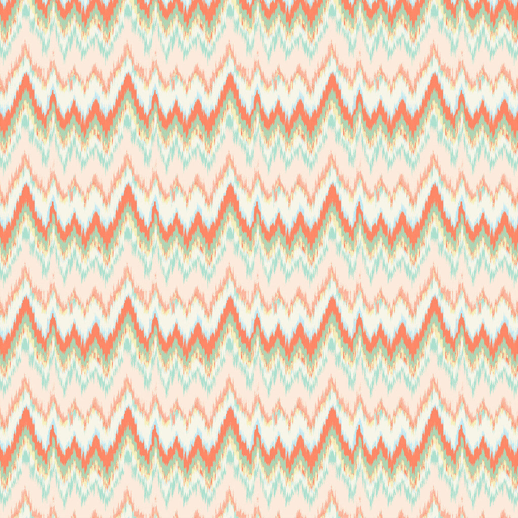 Samples and Purchasing available for Cala Figuera - Coral/Verde Multi By Gaston Y Daniela | Gaston Maiorica |Ikat/Southwest/Kilims  Multipurpose Print at Designer Wallcoverings and Fabrics