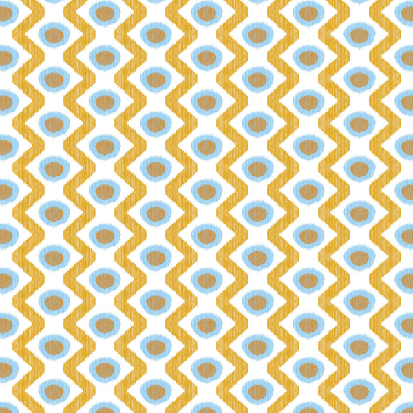 Samples and Purchasing available for Cala Marsal - Azul Ocre Blue By Gaston Y Daniela | Gaston Maiorica |Geometric Ikat/Southwest/Kilims Multipurpose Print at Designer Wallcoverings and Fabrics