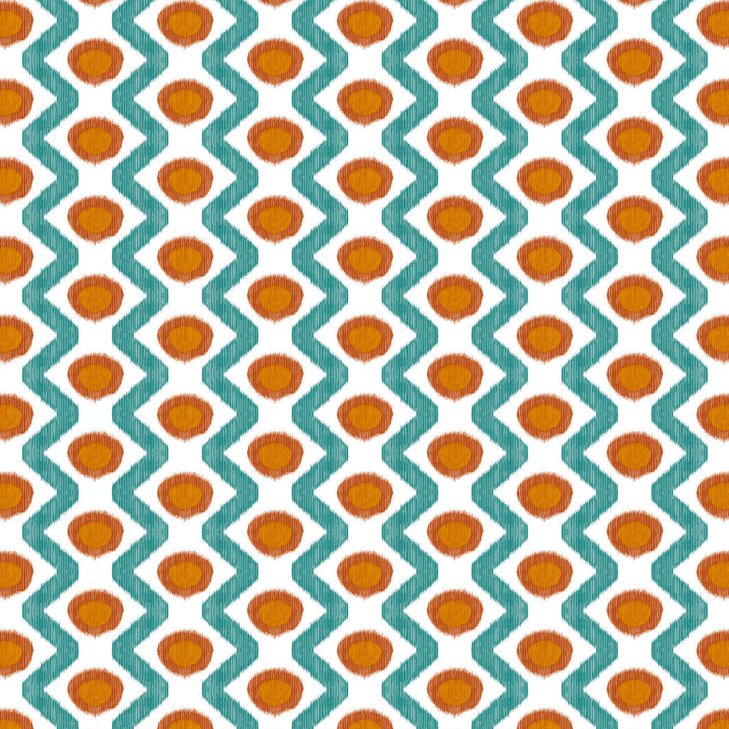 Samples and Purchasing available for Cala Marsal - Turquesa Teja Orange By Gaston Y Daniela | Gaston Maiorica |Geometric Ikat/Southwest/Kilims Multipurpose Print at Designer Wallcoverings and Fabrics