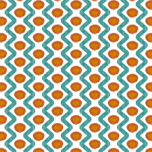 Samples and Purchasing available for Cala Marsal - Turquesa Teja Orange By Gaston Y Daniela | Gaston Maiorica |Geometric Ikat/Southwest/Kilims Multipurpose Print at Designer Wallcoverings and Fabrics