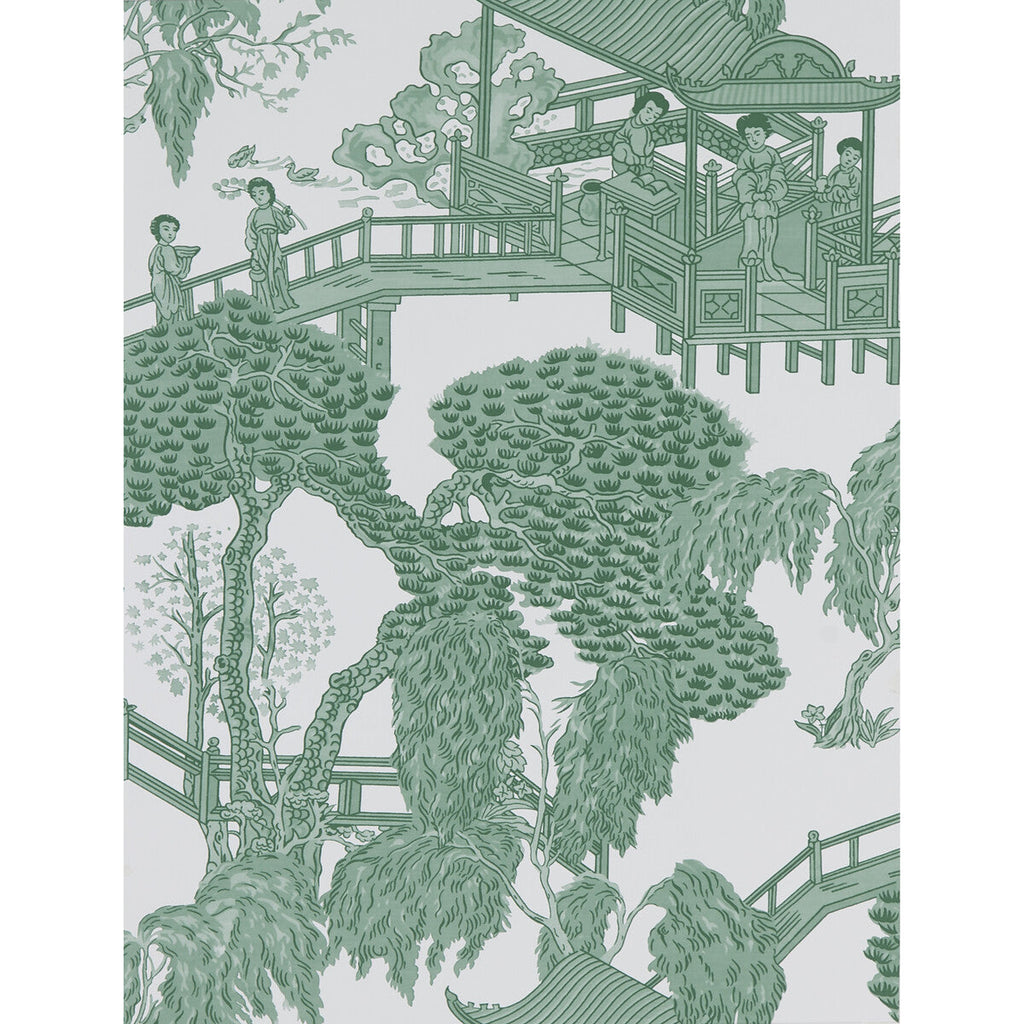 Samples and Purchasing available for Zhou Jun - Verde Green By Gaston Y Daniela | Lorenzo Castillo Hispania Wp |Chinoiserie Global Wallcovering Print at Designer Wallcoverings and Fabrics