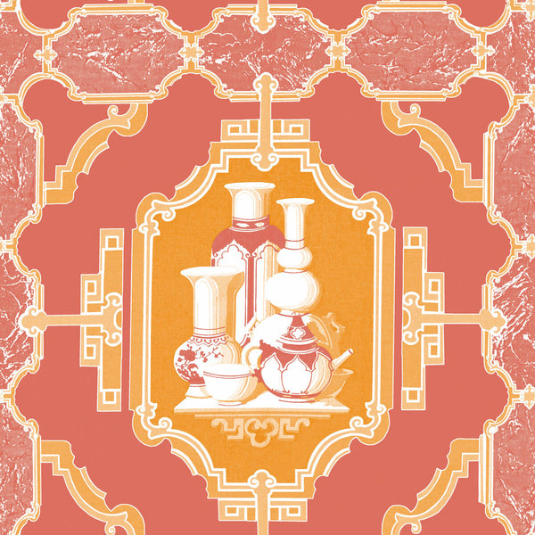 Samples and Purchasing available for Porcelanas - Pomelo Orange By Gaston Y Daniela | Gaston Libreria |Lattice/Scrollwork Novelty Wallcovering Print at Designer Wallcoverings and Fabrics