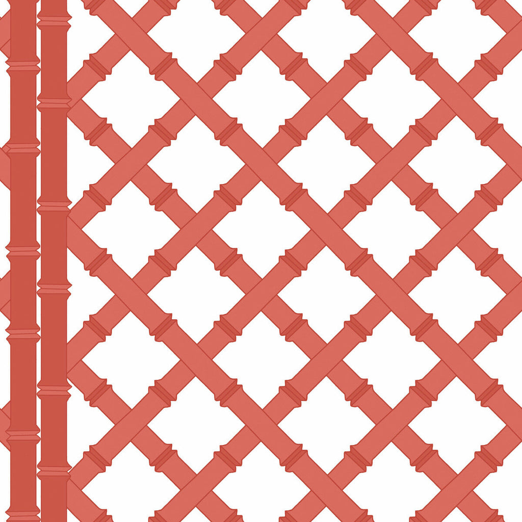 Samples and Purchasing available for Trellis - Blanco/Pomelo Coral By Gaston Y Daniela | Gaston Libreria |Geometric Lattice/Scrollwork Wallcovering Print at Designer Wallcoverings and Fabrics