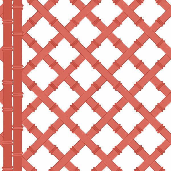 Samples and Purchasing available for Trellis - Blanco/Pomelo Coral By Gaston Y Daniela | Gaston Libreria |Geometric Lattice/Scrollwork Wallcovering Print at Designer Wallcoverings and Fabrics