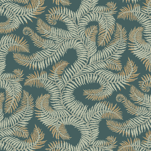 Samples and Purchasing available for Bombes Fernery - 31 Teal By Kravet Couture | Josephine Munsey Portfolio I | Botanical & Floral Wallcovering Print at Designer Wallcoverings and Fabrics