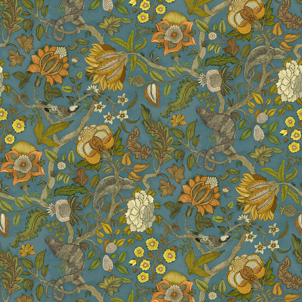 Samples and Purchasing available for Chameleon Trail Wp - 31 Teal By Kravet Couture | Josephine Munsey Portfolio Ii |Animal/Insects Botanical & Floral Wallcovering Print at Designer Wallcoverings and Fabrics