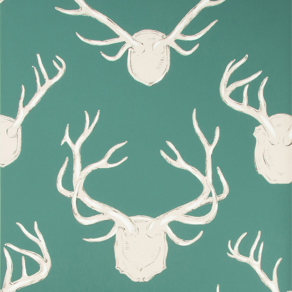 Samples and Purchasing available for Antlers Paper - Teal Teal By Lee Jofa | Lodge Ii Wallpaper | Animal/Insects Wallcovering Print at Designer Wallcoverings and Fabrics