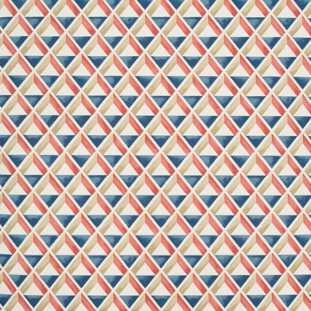 Samples and Purchasing available for Cannes Paper - Red/Blue Multi By Lee Jofa | Suzanne Kasler The Riviera Collection | Geometric Wallcovering Print at Designer Wallcoverings and Fabrics