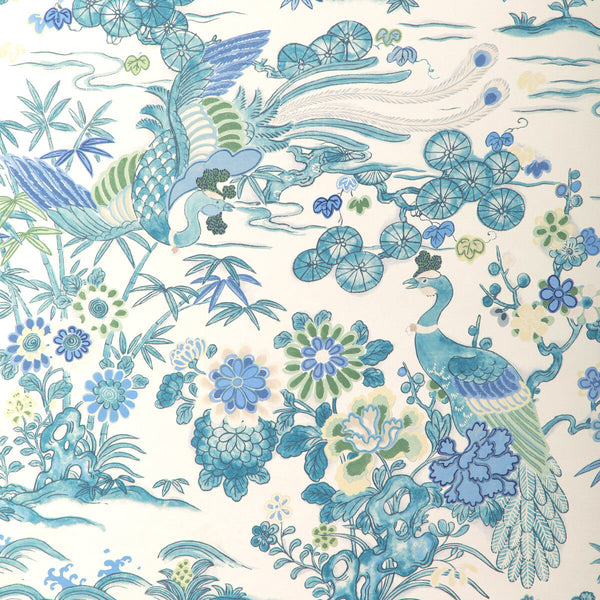 Samples and Purchasing available for Sakura Paper - Teal Teal By Lee Jofa | Garden Walk Wallcovering |Chinoiserie Botanical & Floral Wallcovering Print at Designer Wallcoverings and Fabrics