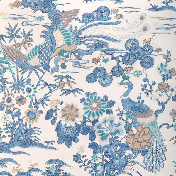 Samples and Purchasing available for Sakura Paper - Blue Blue By Lee Jofa | Garden Walk Wallcovering |Chinoiserie Botanical & Floral Wallcovering Print at Designer Wallcoverings and Fabrics