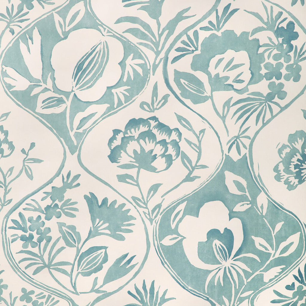 Samples and Purchasing available for Calathea Paper - Aqua Spa By Lee Jofa | Garden Walk Wallcovering | Lattice/Scrollwork Wallcovering Print at Designer Wallcoverings and Fabrics