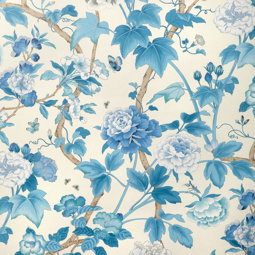 Samples and Purchasing available for Gardenia Paper - Delft/Sky Blue By Lee Jofa | Garden Walk Wallcovering |Botanical & Floral  Wallcovering Print at Designer Wallcoverings and Fabrics