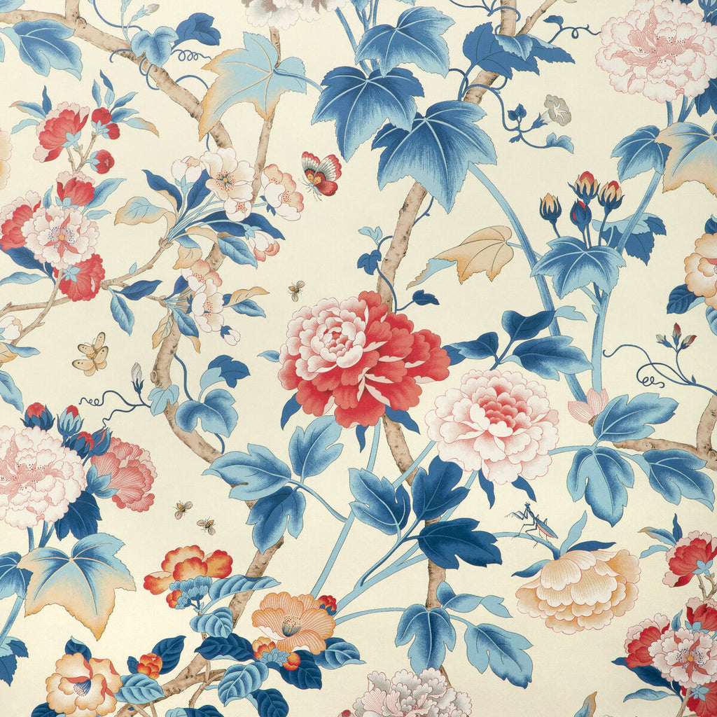 Samples and Purchasing available for Gardenia Paper - Blue/Red Blue By Lee Jofa | Garden Walk Wallcovering |Botanical & Floral  Wallcovering Print at Designer Wallcoverings and Fabrics