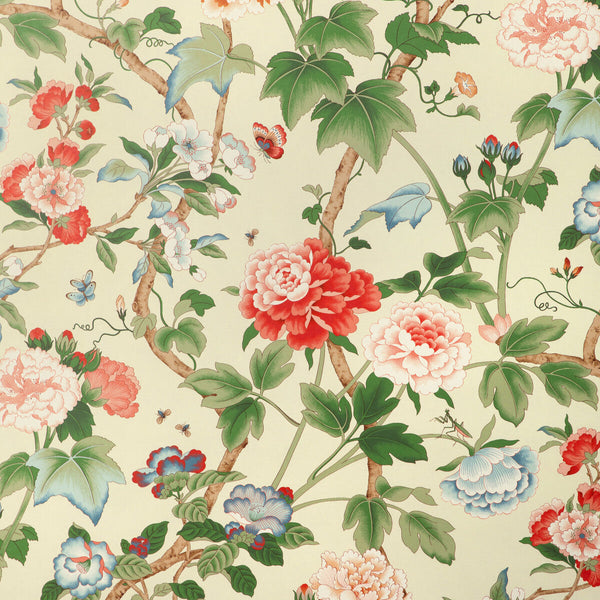 Samples and Purchasing available for Gardenia Paper - Red/Green Green By Lee Jofa | Garden Walk Wallcovering |Botanical & Floral  Wallcovering Print at Designer Wallcoverings and Fabrics