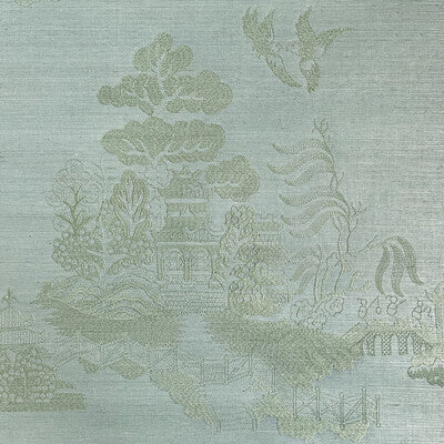 Samples and Purchasing available for La Pagode - Mist Turquoise By Brunschwig & Fils | Les Ensembliers Wallpapers | Chinoiserie Wallcovering Embroidery at Designer Wallcoverings and Fabrics