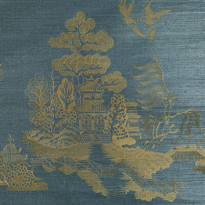 Samples and Purchasing available for La Pagode - Teal Teal By Brunschwig & Fils | Les Ensembliers Wallpapers | Chinoiserie Wallcovering Embroidery at Designer Wallcoverings and Fabrics