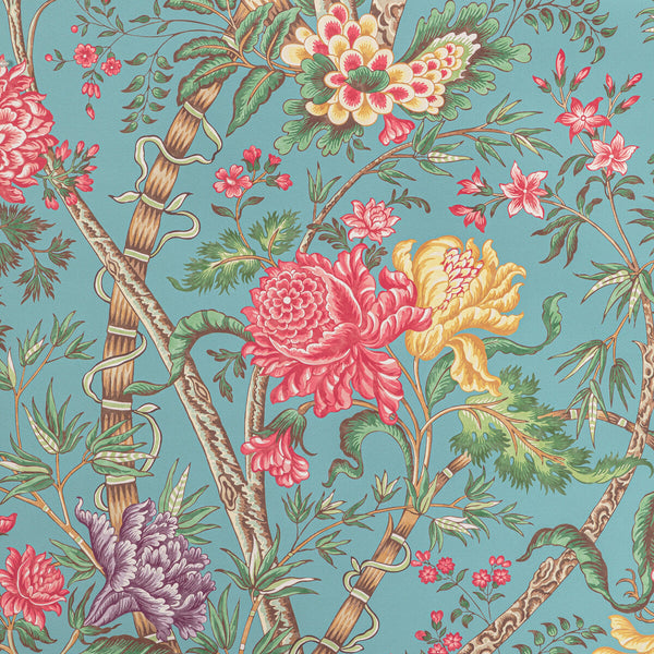 Samples and Purchasing available for Luberon - Aqua/Multi Turquoise By Brunschwig & Fils | Manoir Wallpapers |Botanical & Floral Jacobeans Wallcovering Print at Designer Wallcoverings and Fabrics