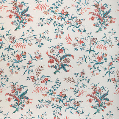 Samples and Purchasing available for Chancay - Teal/Rose White By Brunschwig & Fils | Cadenet Wallpapers | Botanical & Floral Wallcovering Print at Designer Wallcoverings and Fabrics