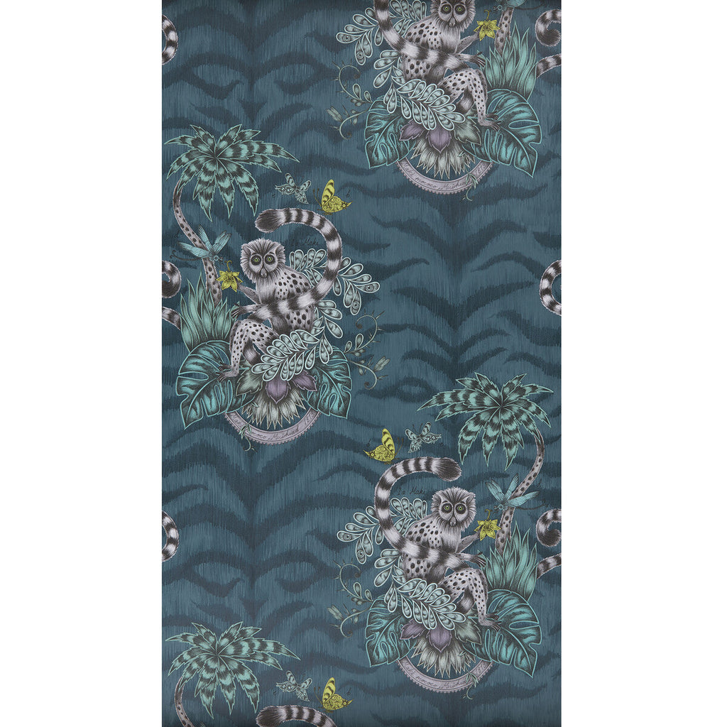 Samples and Purchasing available for Lemur - Navy  By Clarke And Clarke | Animalia By Emma J Shipley For C&C | Animal/Insects Wallcovering Print at Designer Wallcoverings and Fabrics