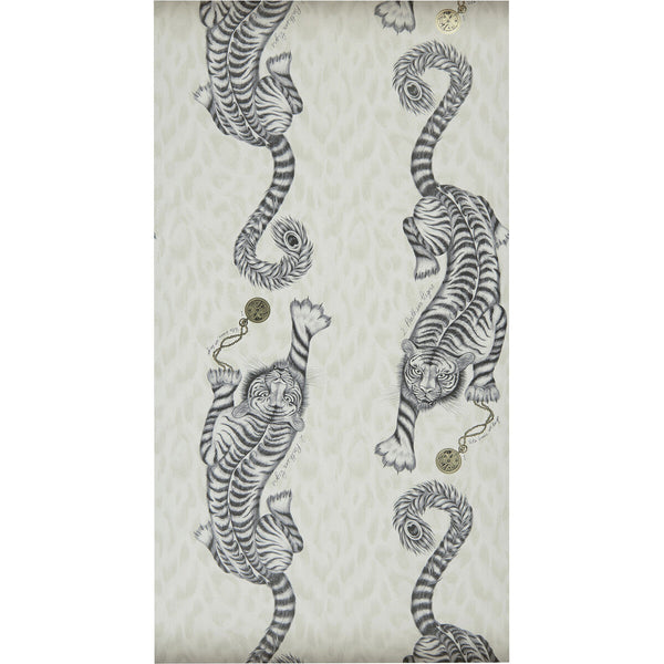 Samples and Purchasing available for Tigris - Monochrome  By Clarke And Clarke | Animalia By Emma J Shipley For C&C | Animal/Insects Wallcovering Print at Designer Wallcoverings and Fabrics