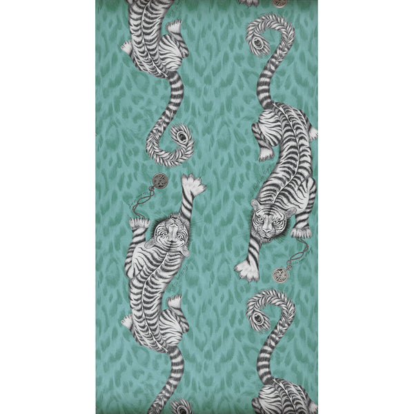 Samples and Purchasing available for Tigris - Teal  By Clarke And Clarke | Animalia By Emma J Shipley For C&C | Animal/Insects Wallcovering Print at Designer Wallcoverings and Fabrics