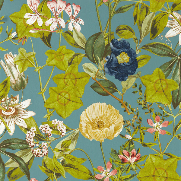 Samples and Purchasing available for Passiflora - Chambray Wp Turquoise By Clarke And Clarke | Clarke & Clarke Exotica 2 Luxury Wallcovering | Botanical & Floral Wallcovering Print at Designer Wallcoverings and Fabrics