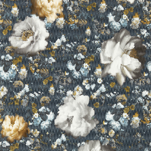 Samples and Purchasing available for Camile - Midnight/Gold Wp Dark Blue By Clarke And Clarke | Clarke & Clarke Fusion Luxury Wallcovering | Botanical & Floral Wallcovering Print at Designer Wallcoverings and Fabrics