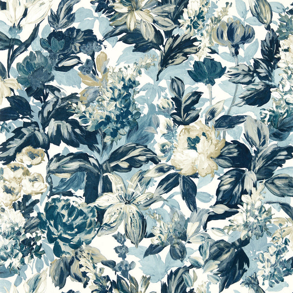 Samples and Purchasing available for Lilum - Denim Ivory Wp Blue By Clarke And Clarke | Clarke & Clarke Marianne Wallcovering | Botanical & Floral Wallcovering Print at Designer Wallcoverings and Fabrics