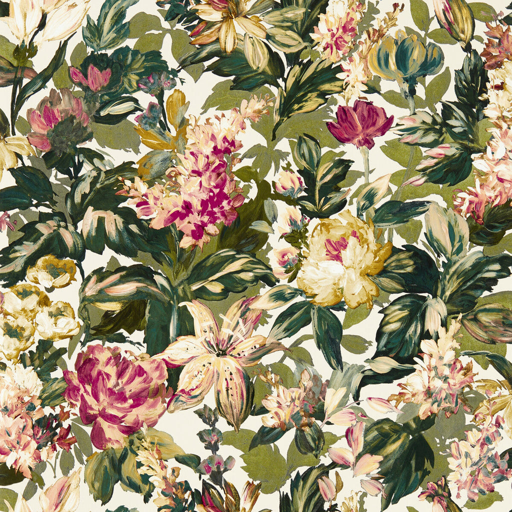 Samples and Purchasing available for Lilum - Olive Raspberry Wp Green By Clarke And Clarke | Clarke & Clarke Marianne Wallcovering | Botanical & Floral Wallcovering Print at Designer Wallcoverings and Fabrics