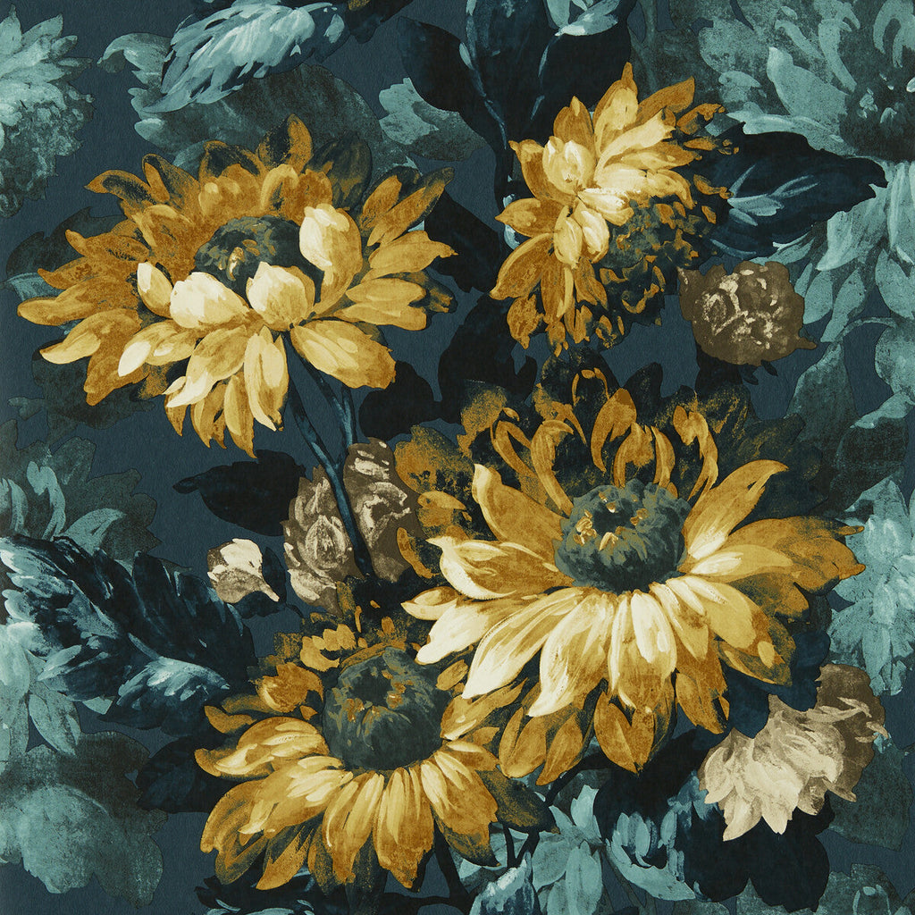 Samples and Purchasing available for Sunforest - Denim Ochre Wp Dark Blue By Clarke And Clarke | Clarke & Clarke Marianne Wallcovering | Botanical & Floral Wallcovering Print at Designer Wallcoverings and Fabrics