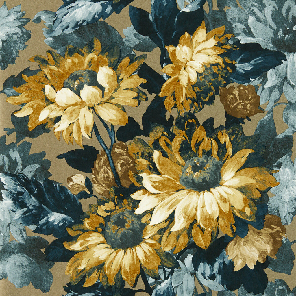 Samples and Purchasing available for Sunforest - Gilver Denim Wp Gold By Clarke And Clarke | Clarke & Clarke Marianne Wallcovering | Botanical & Floral Wallcovering Print at Designer Wallcoverings and Fabrics