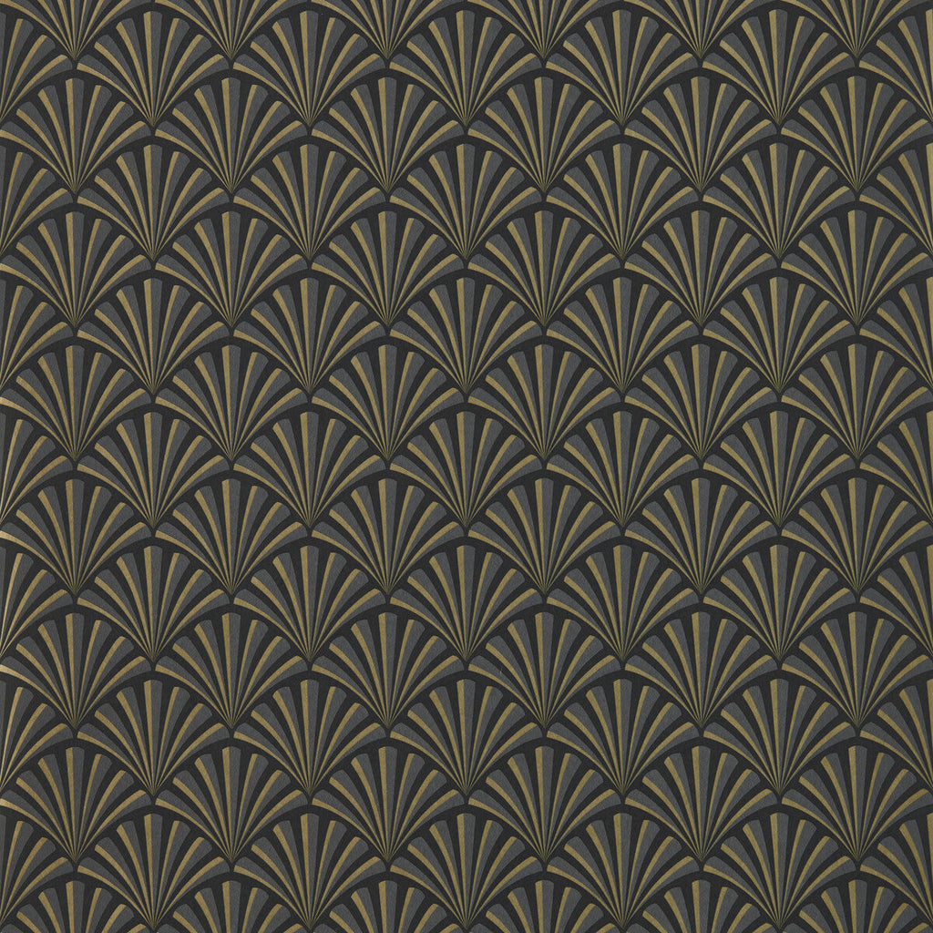 Samples and Purchasing available for Chrysler - Noir Wp Black By Clarke And Clarke | Clarke & Clarke Lusso Wallcovering |Geometric Metallic Wallcovering Print at Designer Wallcoverings and Fabrics