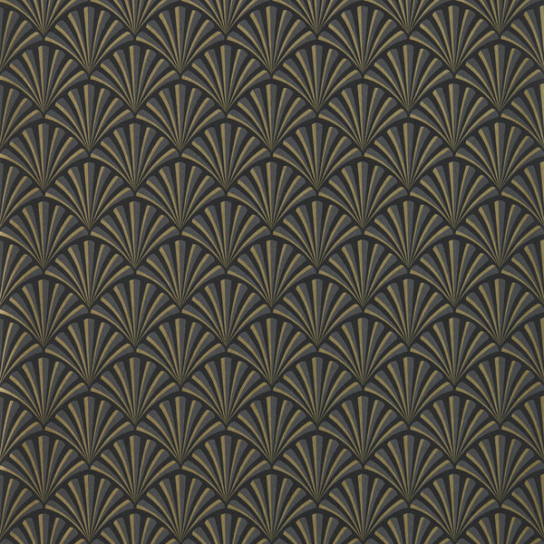 Samples and Purchasing available for Chrysler - Noir Wp Black By Clarke And Clarke | Clarke & Clarke Lusso Wallcovering |Geometric Metallic Wallcovering Print at Designer Wallcoverings and Fabrics