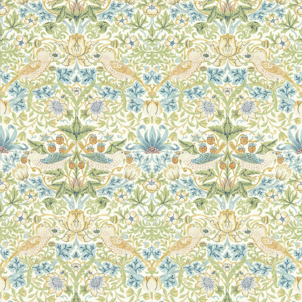 Samples and Purchasing available for Strawberry Thief - Apple Wp Green By Clarke And Clarke | Clarke & Clarke William Morris Wallcovering |Botanical & Floral Animal/Insects Wallcovering Print at Designer Wallcoverings and Fabrics