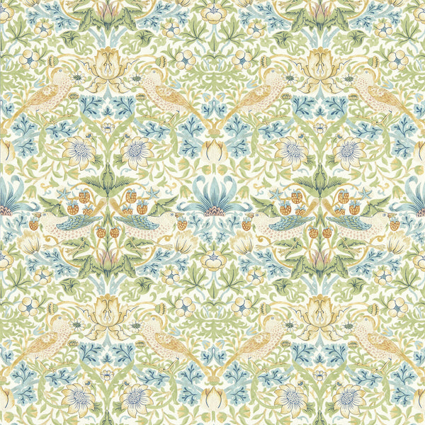 Samples and Purchasing available for Strawberry Thief - Apple Wp Green By Clarke And Clarke | Clarke & Clarke William Morris Wallcovering |Botanical & Floral Animal/Insects Wallcovering Print at Designer Wallcoverings and Fabrics