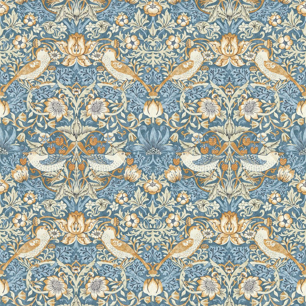 Samples and Purchasing available for Strawberry Thief - Denim Wp Blue By Clarke And Clarke | Clarke & Clarke William Morris Wallcovering |Botanical & Floral Animal/Insects Wallcovering Print at Designer Wallcoverings and Fabrics