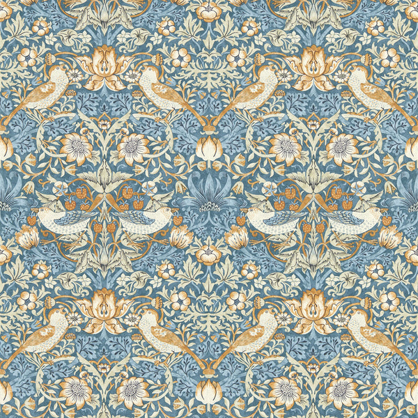 Samples and Purchasing available for Strawberry Thief - Denim Wp Blue By Clarke And Clarke | Clarke & Clarke William Morris Wallcovering |Botanical & Floral Animal/Insects Wallcovering Print at Designer Wallcoverings and Fabrics