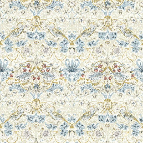 Samples and Purchasing available for Strawberry Thief - Linen Wp Beige By Clarke And Clarke | Clarke & Clarke William Morris Wallcovering |Botanical & Floral Animal/Insects Wallcovering Print at Designer Wallcoverings and Fabrics