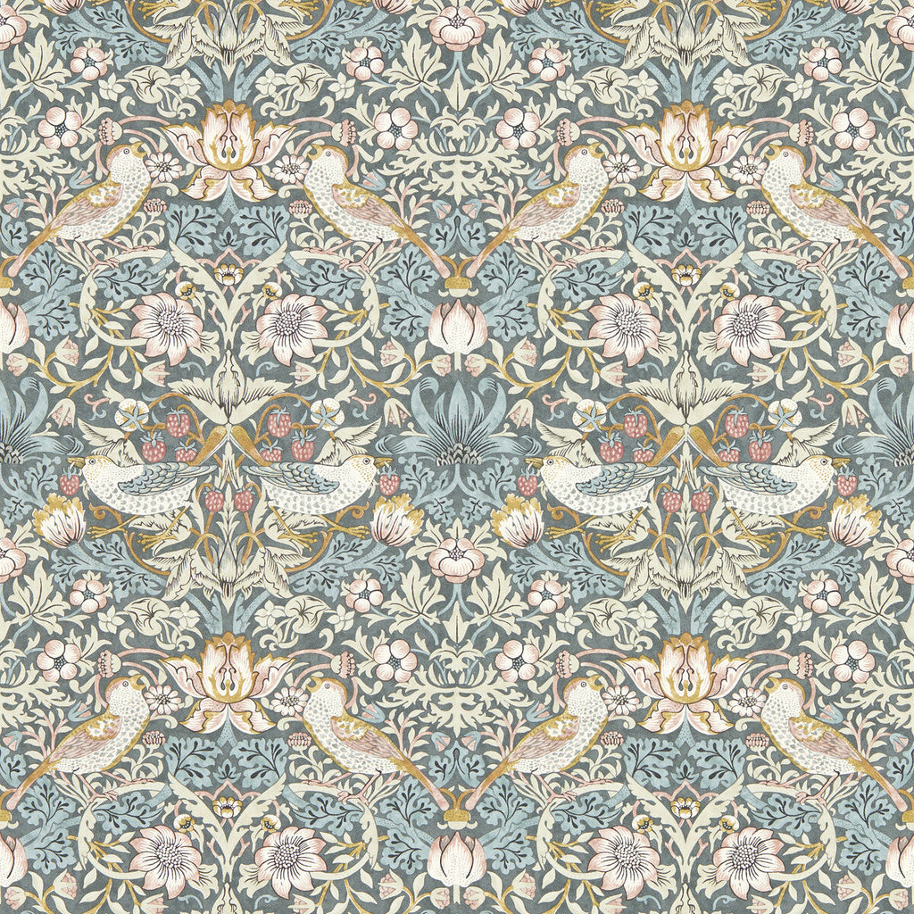 Samples and Purchasing available for Strawberry Thief - Slate Wp Grey By Clarke And Clarke | Clarke & Clarke William Morris Wallcovering |Botanical & Floral Animal/Insects Wallcovering Print at Designer Wallcoverings and Fabrics