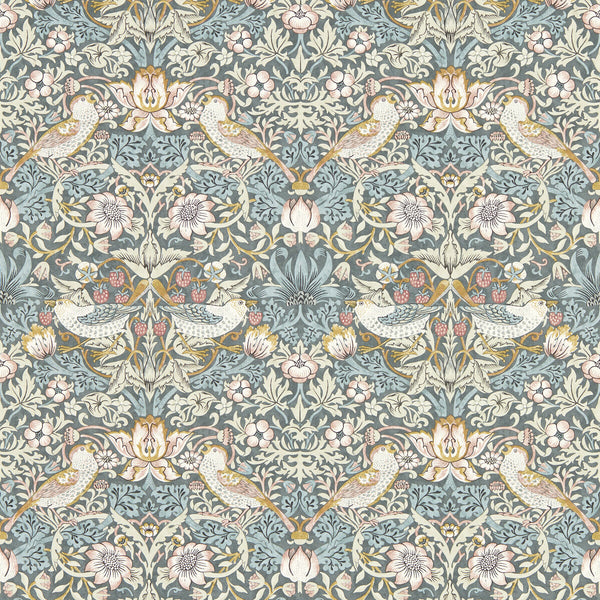 Samples and Purchasing available for Strawberry Thief - Slate Wp Grey By Clarke And Clarke | Clarke & Clarke William Morris Wallcovering |Botanical & Floral Animal/Insects Wallcovering Print at Designer Wallcoverings and Fabrics