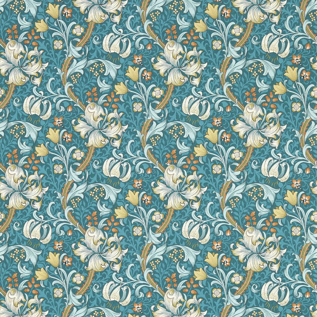 Samples and Purchasing available for Golden Lily - Teal Wp Teal By Clarke And Clarke | Clarke & Clarke William Morris Wallcovering | Botanical & Floral Wallcovering Print at Designer Wallcoverings and Fabrics