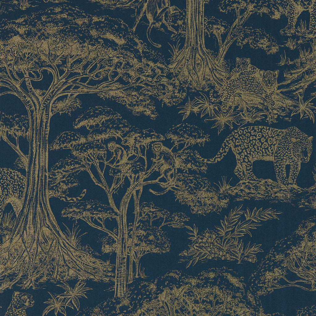 Samples and Purchasing available for Kisumu - Midnight/Luxe Wp Dark Blue By Clarke And Clarke | Clarke & Clarke Breegan Jane Wallcovering |Animal/Insects Toile Wallcovering Print at Designer Wallcoverings and Fabrics