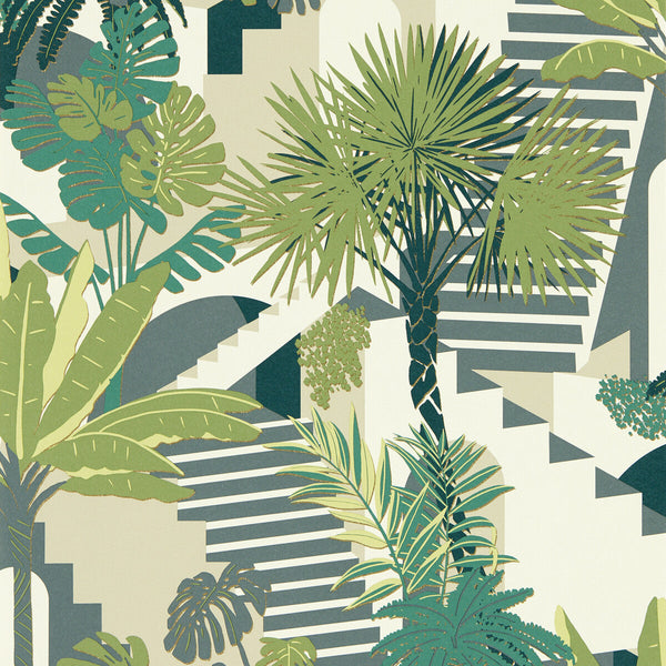 Samples and Purchasing available for Malindi - Palm Wp Green By Clarke And Clarke | Clarke & Clarke Breegan Jane Wallcovering |Botanical & Floral Metallic Wallcovering Print at Designer Wallcoverings and Fabrics