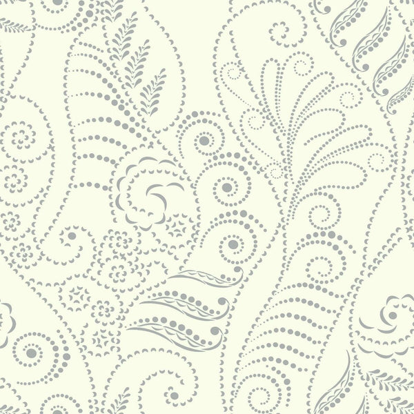 Samples and Purchasing available for Kravet Design - W3596-11 White By Kravet Design | Candice Olson Collection |Metallic Paisley Wallcovering Print at Designer Wallcoverings and Fabrics