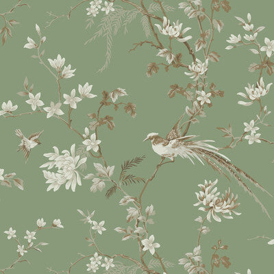 Samples and Purchasing available for Kravet Design - W3714-3 Green By Kravet Design | Ronald Redding |Chinoiserie Flora & Fauna Wallcovering Print at Designer Wallcoverings and Fabrics