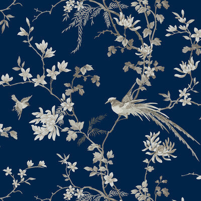 Samples and Purchasing available for Kravet Design - W3714-5 Blue By Kravet Design | Ronald Redding |Chinoiserie Flora & Fauna Wallcovering Print at Designer Wallcoverings and Fabrics