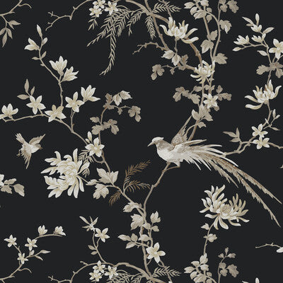 Samples and Purchasing available for Kravet Design - W3714-8 Black By Kravet Design | Ronald Redding |Chinoiserie Flora & Fauna Wallcovering Print at Designer Wallcoverings and Fabrics